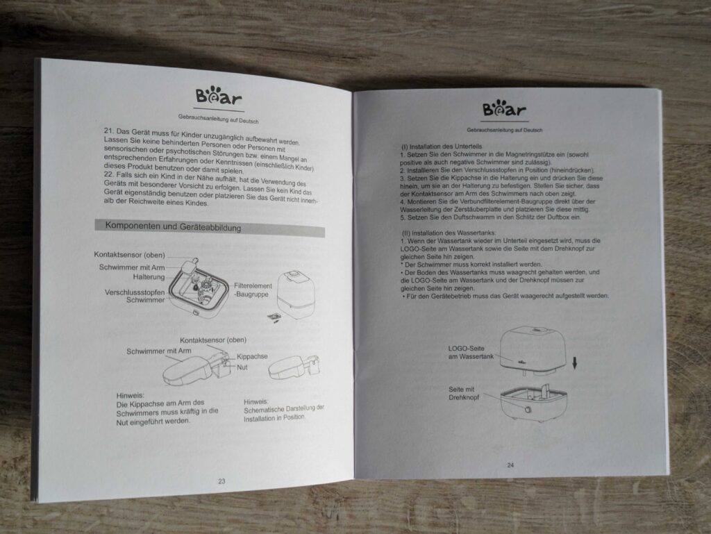 Anleitung des BEAR JSQ-F50D2 Luftbefeuchters geöffnet