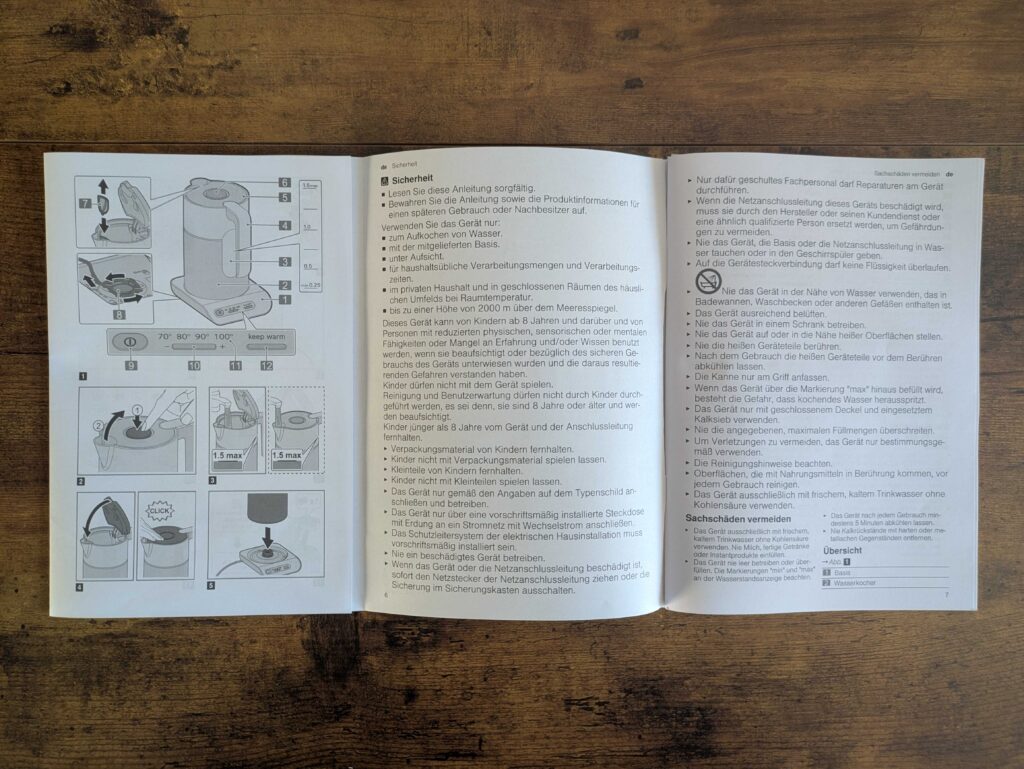 Anleitung des Bosch TWK8611P Wasserkochers geöffnet