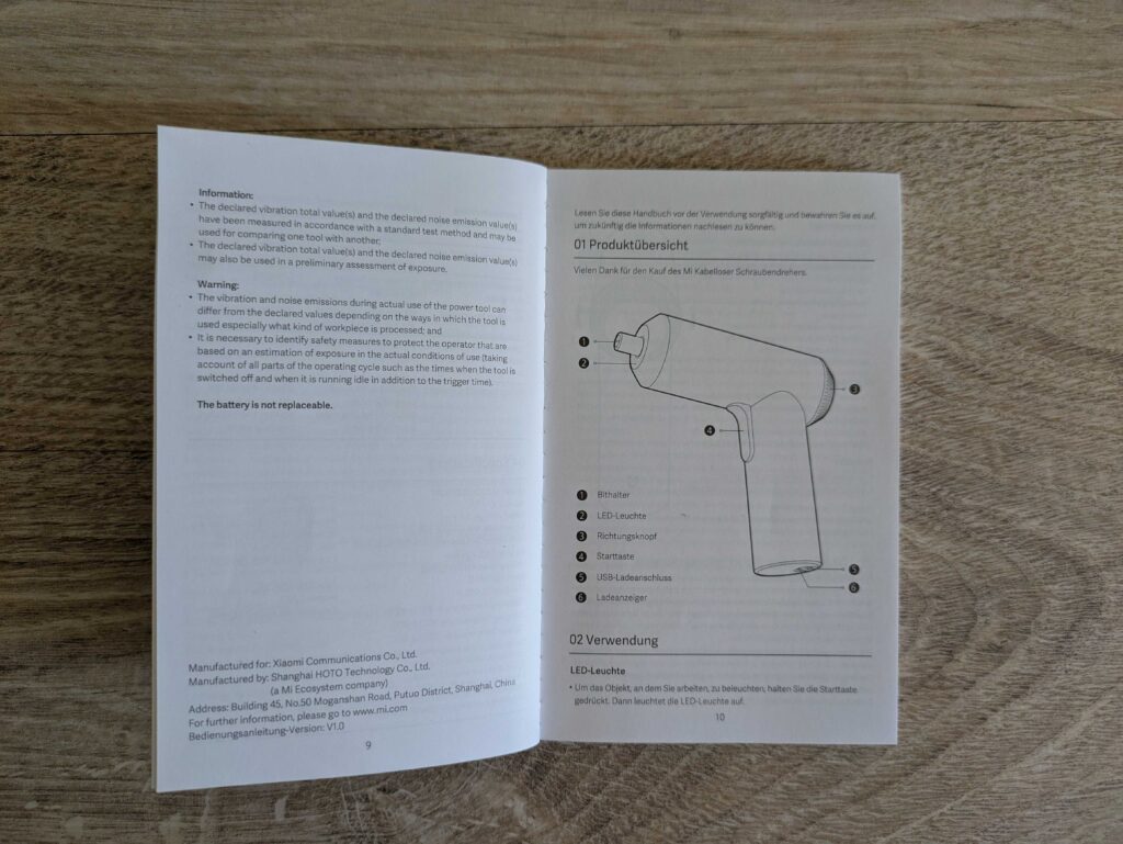 Anleitung des Mi Cordless Akkuschraubers geöffnet