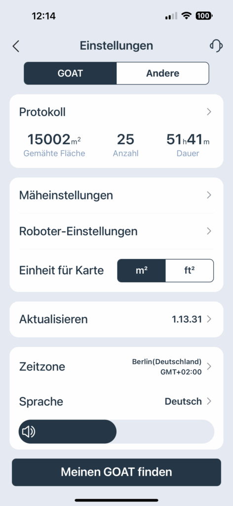 ECOVACS Goat A3000 LiDAR Mähroboter App-Einstellungen