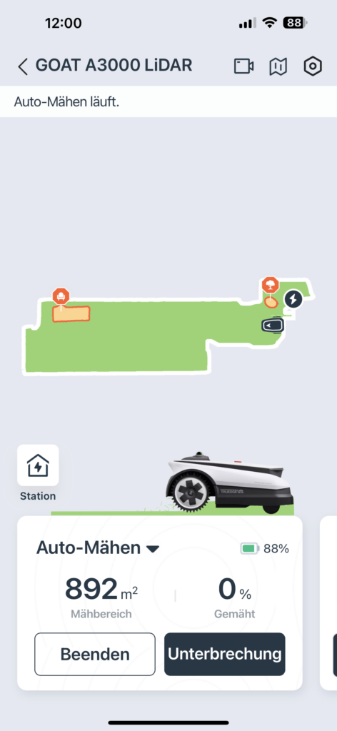 ECOVACS Goat A3000 LiDAR Mähroboter Mähzone der App
