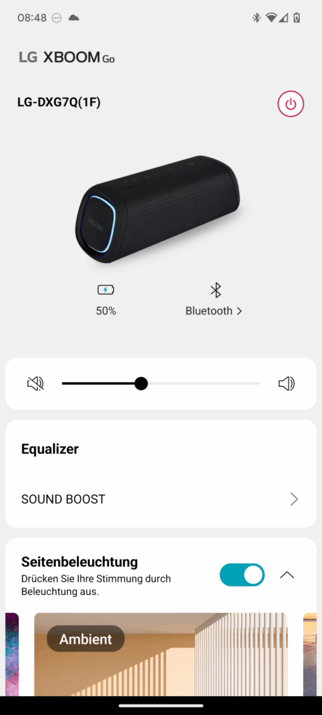 LG XBOOM Go DXG7 Bluetooth-Lautsprecher App-Hauptmenü