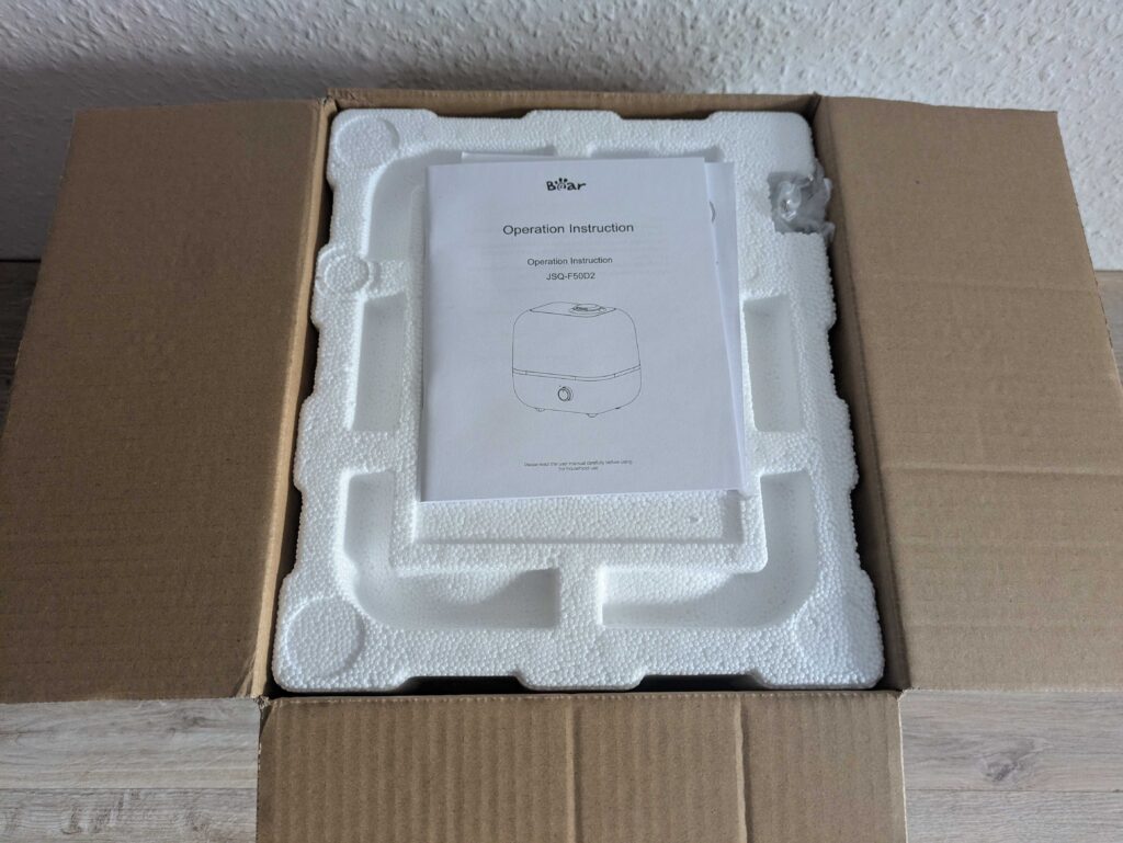 Verpackung des BEAR JSQ-F50D2 Luftbefeuchter von oben