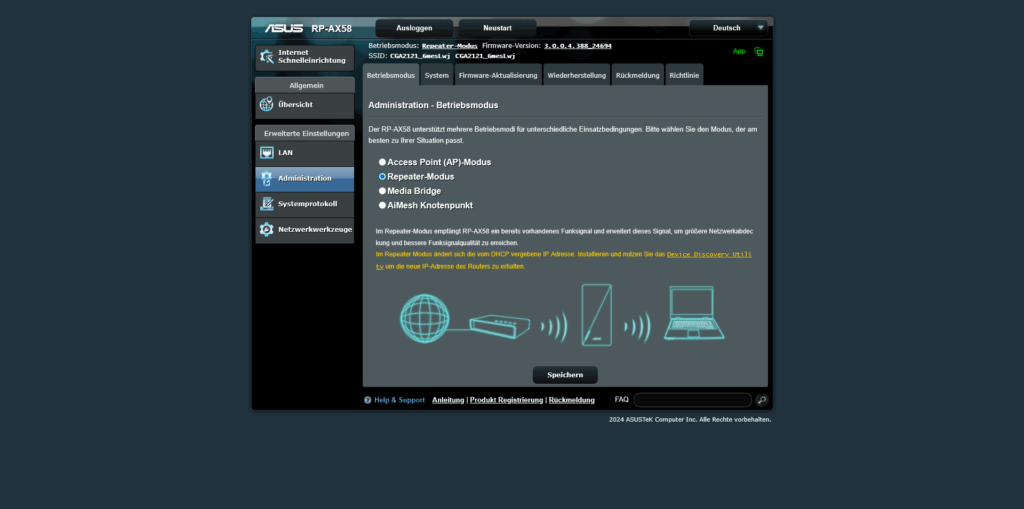 Webbrowser des ASUS RP-AX58 AX3000 WLAN-Repeaters (3)