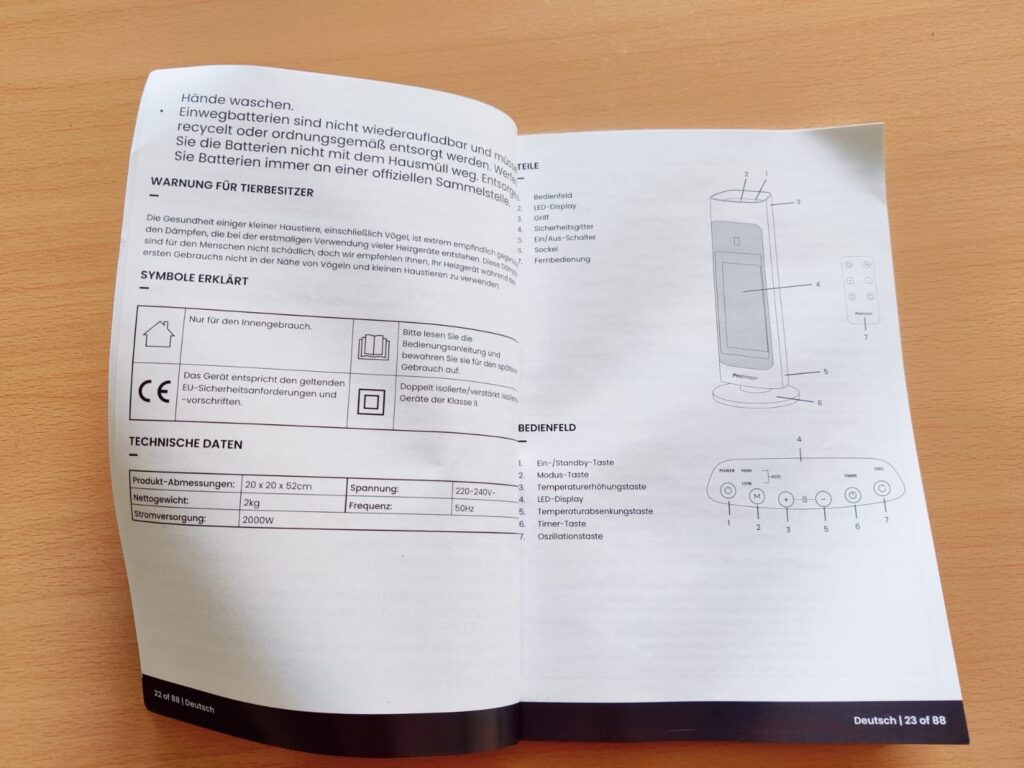 Pro Breeze PB-H15 Heizlüfter Bedienungsanleitung innen