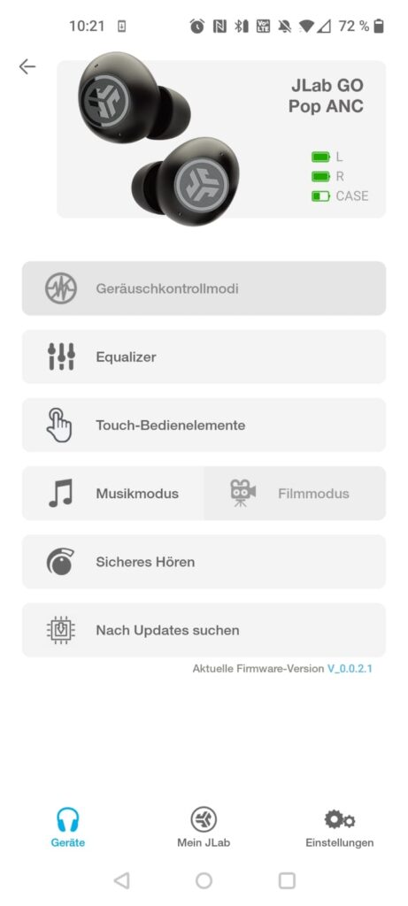 JLab Go Pop ANC Bluetooth-Kopfhörer App Übersicht