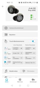 JLab Go Pop ANC Bluetooth-Kopfhörer App Touch-Bedienelemente