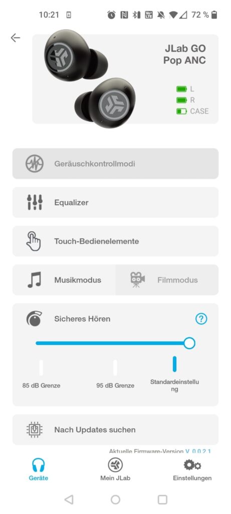 JLab Go Pop ANC Bluetooth-Kopfhörer App sicheres Hören