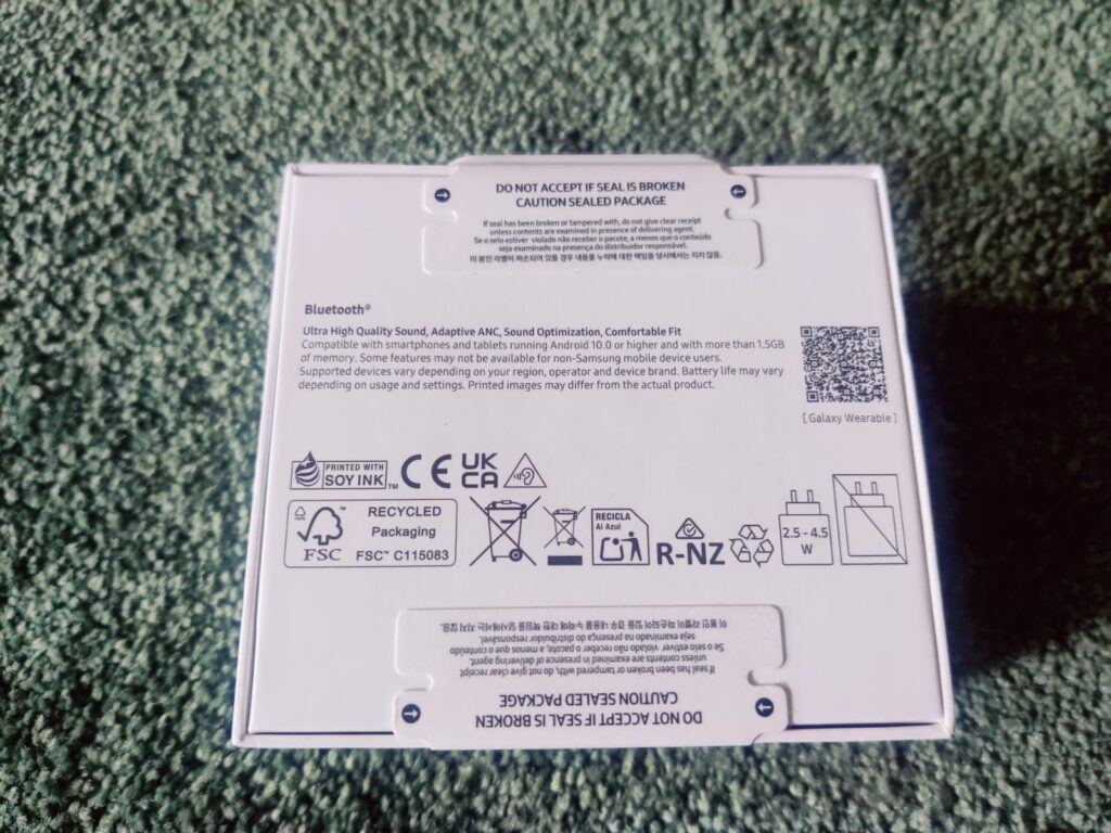 Samsung Galaxy Buds3 Kopfhörer Verpackung Rückseite