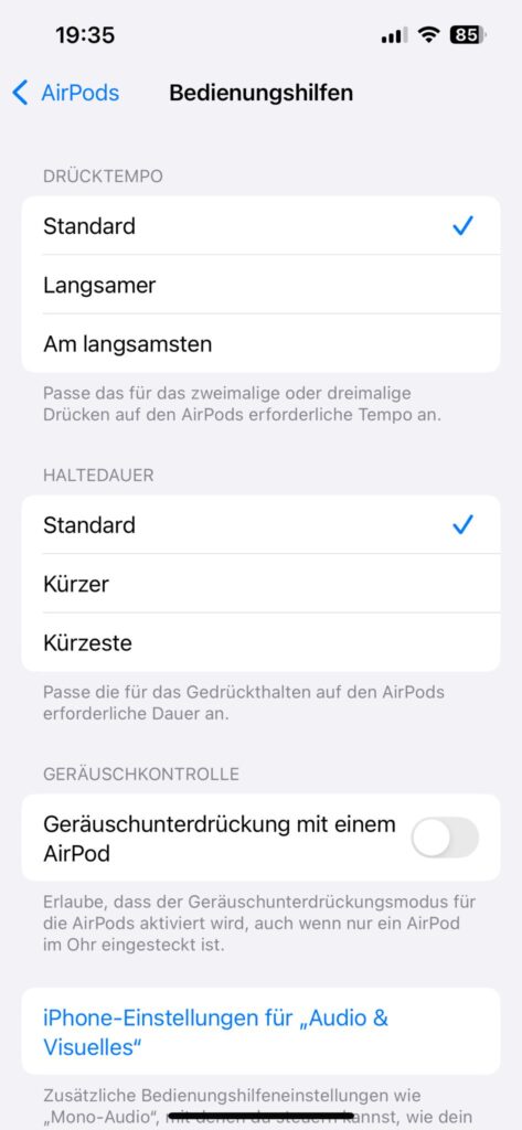 Apple AirPods 4 Bluetooth-Kopfhörer Bedienungshilfen