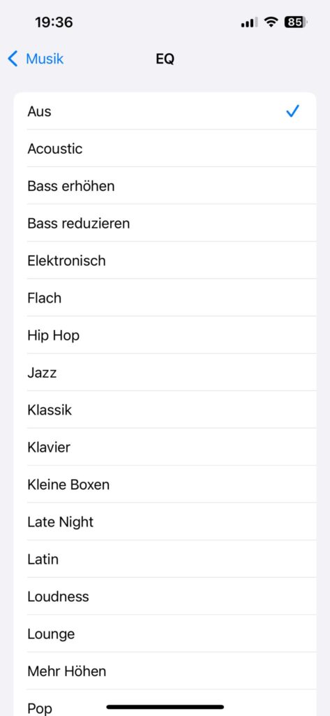 Apple AirPods (4. Generation) In-Ear-Kopfhörer Equalizer-Einstellungen