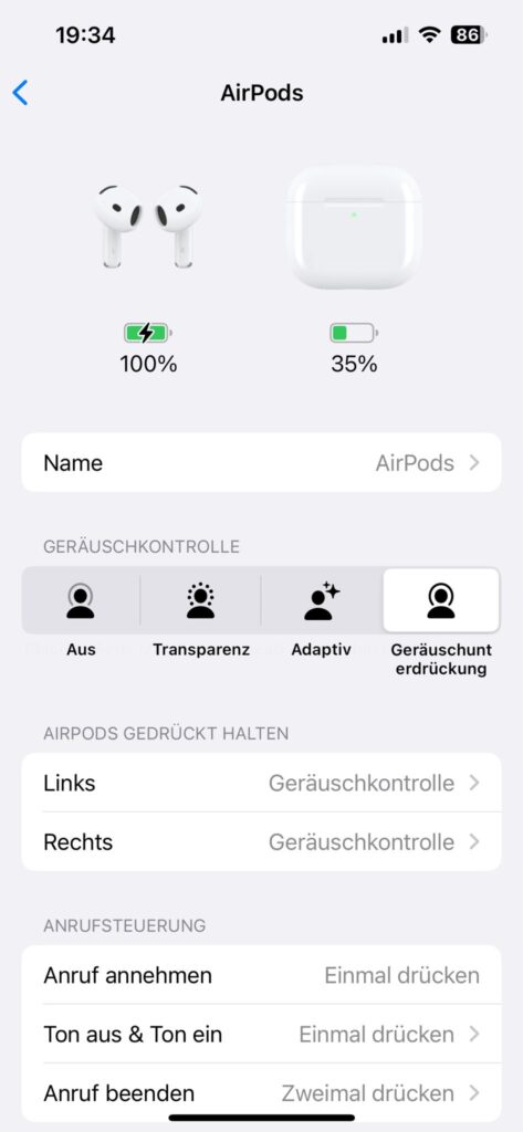 Apple AirPods 4 In-Ear-Bluetooth-Kopfhörer iPhone Übersicht