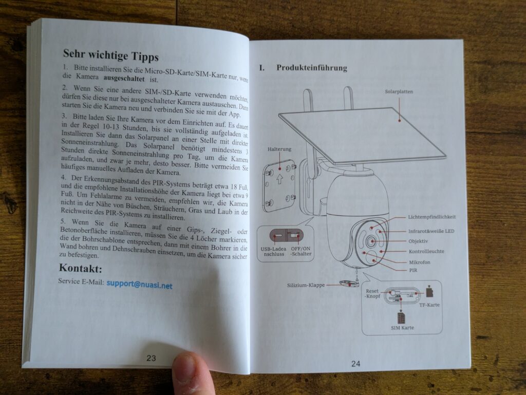 Anleitung der NUASI RBX-S60 Wildkamera geöffnet (2)