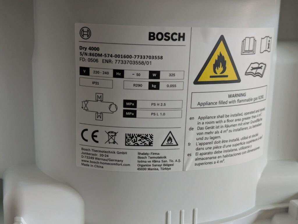 Bosch Dry 4000 Luftentfeuchter Technikblatt