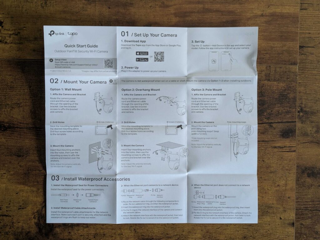 Kurzanleitung der Tapo TP-Link C520WS Überwachungskamera geöffnet