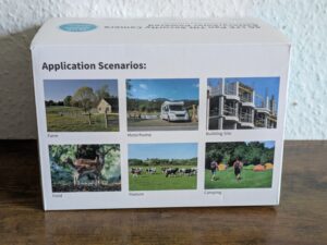 Verpackung der NUASI RBX-S60 Wildkamera von hinten