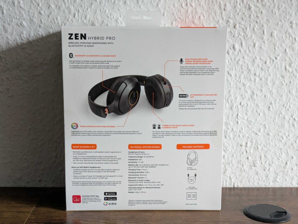 Verpackung des Creative Zen Hybrid Pro Headsets von hinten