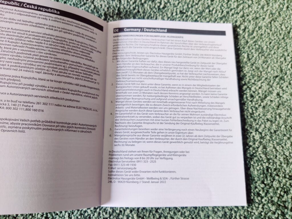 AEG 6000 AP61CB21DB Akku-Staubsauger Garantiebedingungen