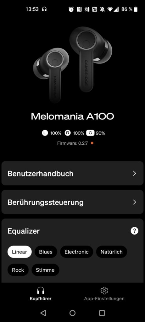 Cambridge Audio Melomania A100 In-Ear-Kopfhörer App Übersicht