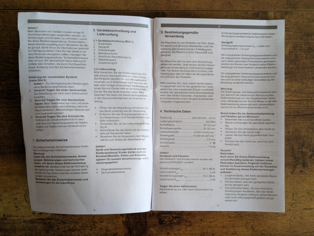 Anleitung des Einhell TC-RS 425 E Exzenterschleifers geöffnet