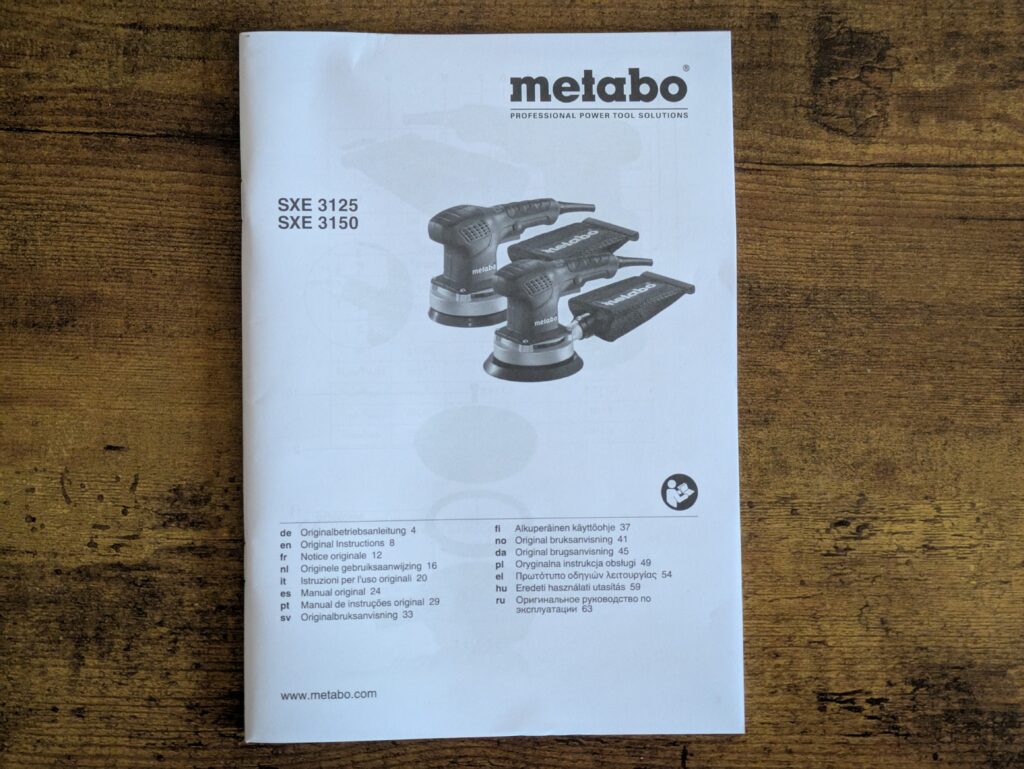 Anleitung des Metabo SXE 3125 Exzenterschleifers