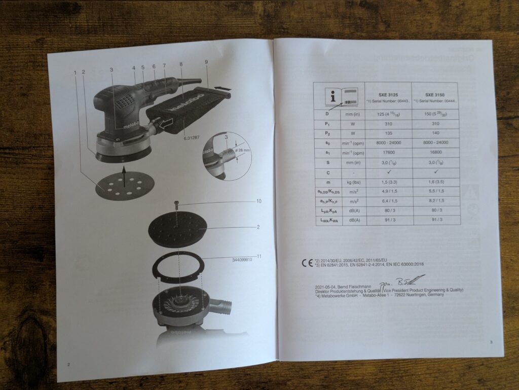 Anleitung des Metabo SXE 3125 Exzenterschleifers (2)