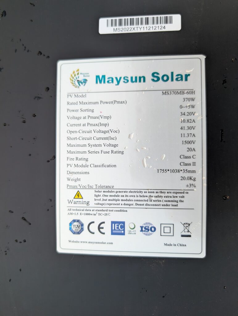 Datenlabel des Solarmoduls des Maysun Balkonkraftwerks