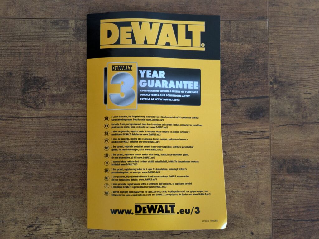 Garantiekarte des Dewalt DWE6423 QS Exzenterschleifers