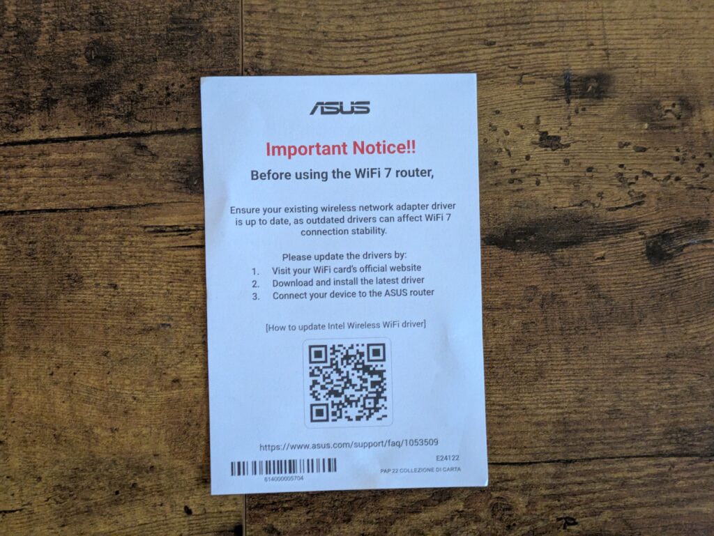 Infokarte des ASUS TUF Gaming BE3600 Routers