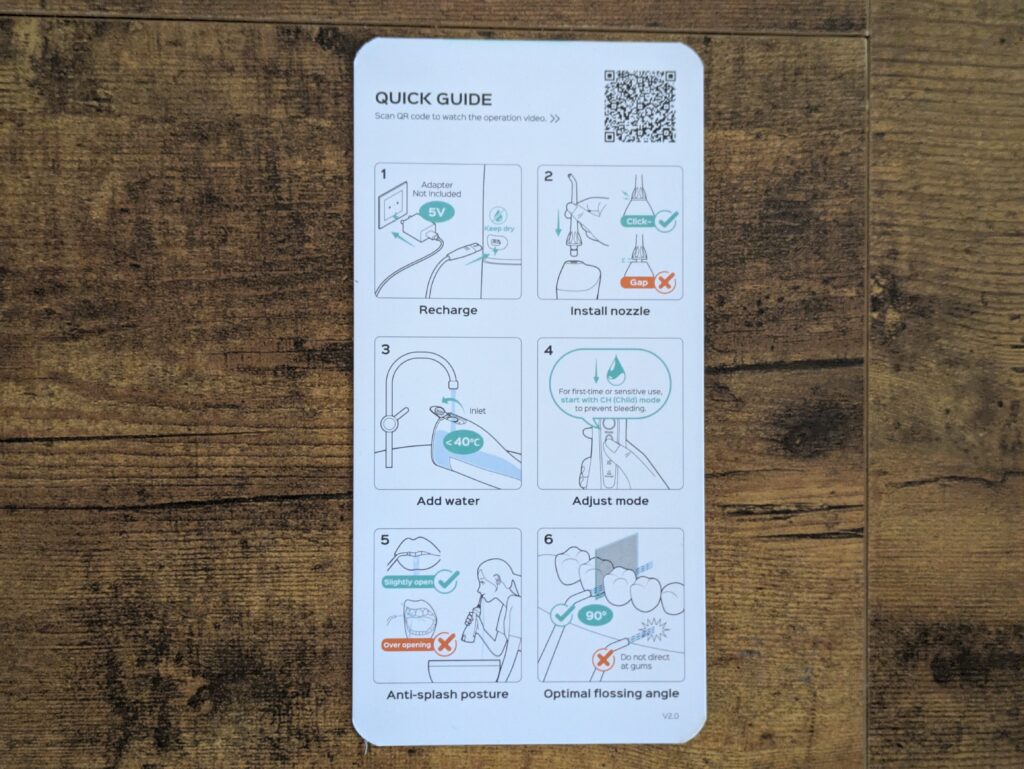 Kurzanleitung der COSLUS C20 Munddusche