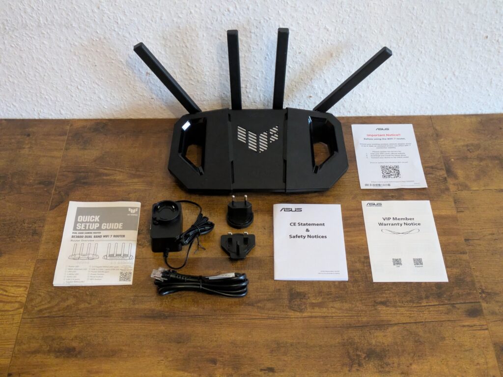 Lieferumfang des ASUS TUF Gaming BE3600 Routers