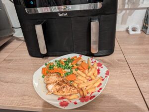 Tefal Dual Easy Fry XXL Heißluftfritteuse Gemüse Pommes und Hähnchen