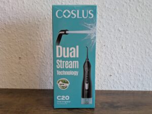 Verpackung der COSLUS C20 Munddusche von vorne