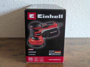 Verpackung des Einhell TC-RS 425 E Exzenterschleifers von rechts