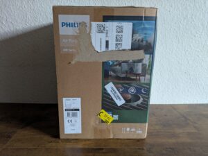 Verpackung des Philips 600i Luftreinigers von links