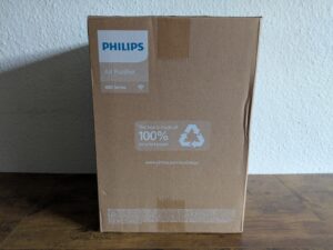 Verpackung des Philips 600i Luftreinigers von rechts