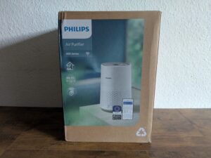 Verpackung des Philips 600i Luftreinigers von vorne