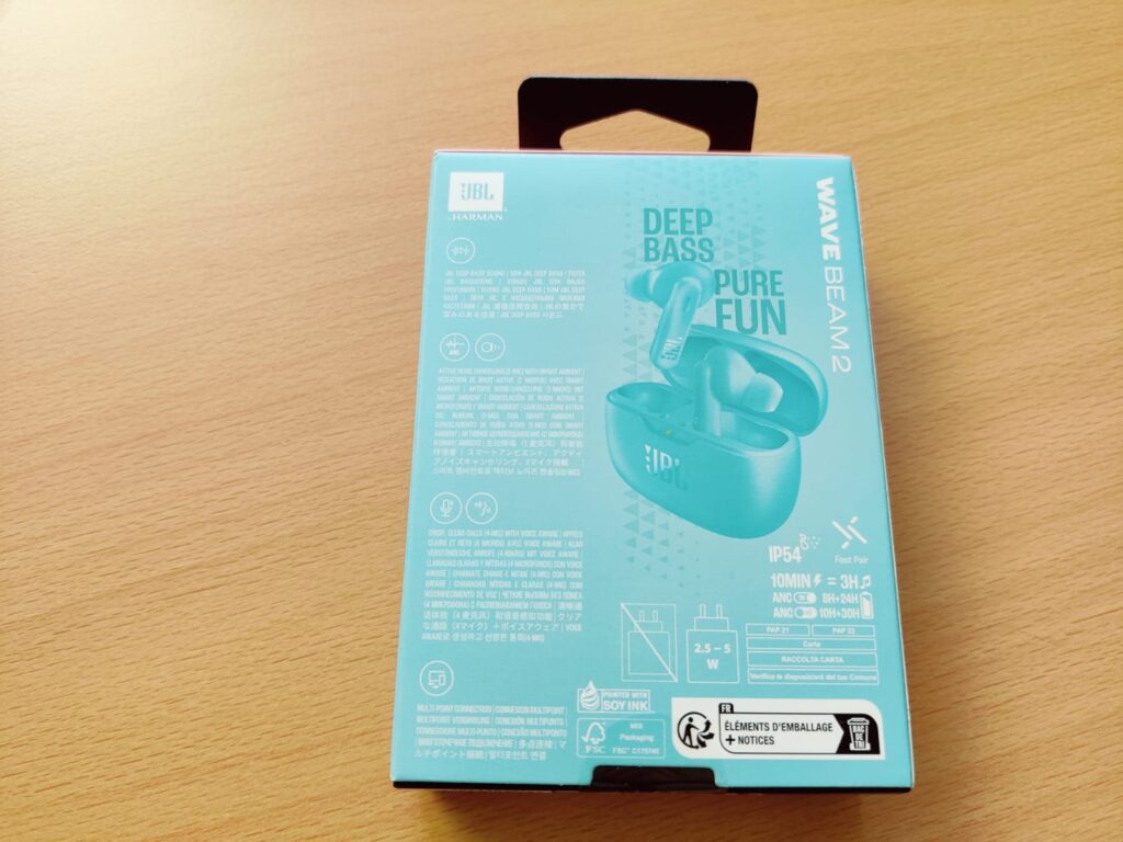 JBL Wave Beam 2 In-Ear-Kopfhörer Aufdruck auf Verpackung