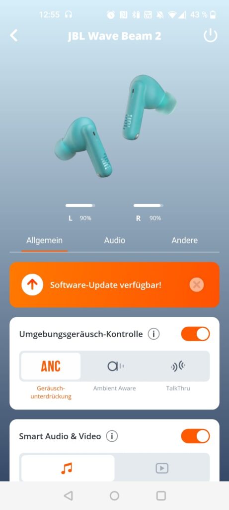 JBL Wave Beam 2 In-Ear-Bluetooth-Kopfhörer App Startseite
