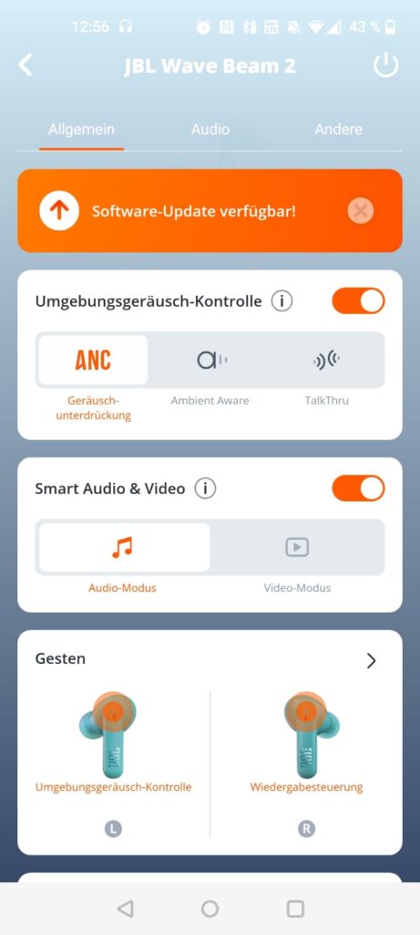 JBL Wave Beam 2 In-Ear-Kopfhörer App Übersicht