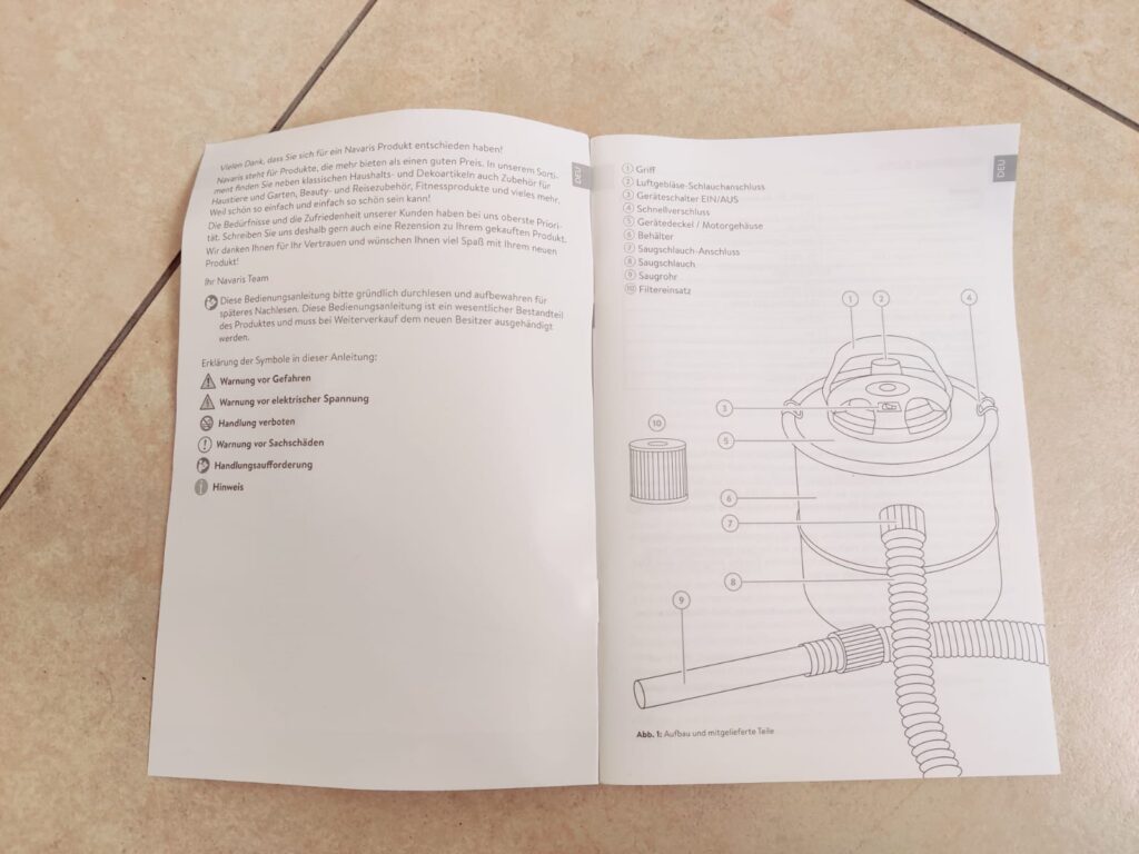 Navaris Aschesauger Bedienungsanleitung innen