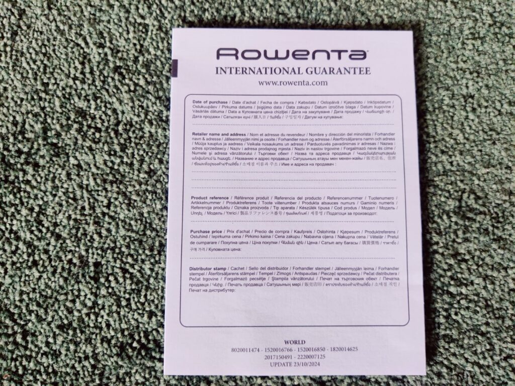 Rowenta X-Clean 10 GZ7540WO Nass-Trockensauger Garantiedokument