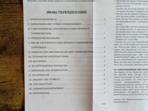 Anleitung des Berrcom JXB-178 Stirnthermometers geöffnet Verzeichnis