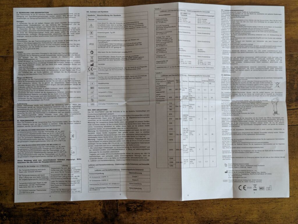 Anleitung des Berrcom JXB-178 Stirnthermometers von hinten