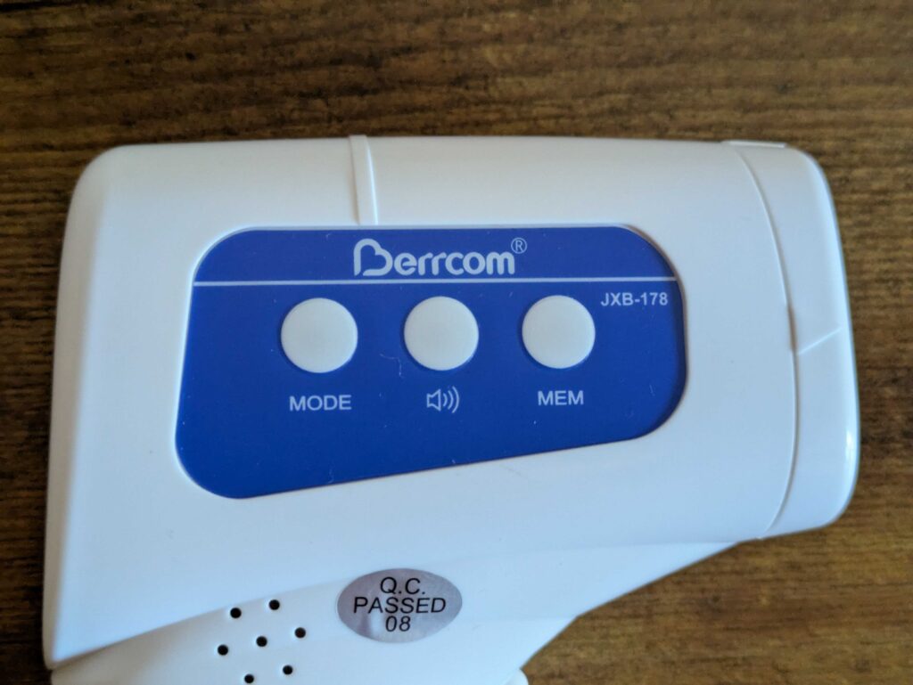 Bedienfeld des Berrcom JXB-178 Stirnthermometers