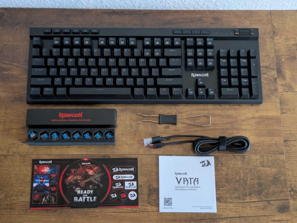 Lieferumfang der Redragon K580 VATA Gaming-Tastatur