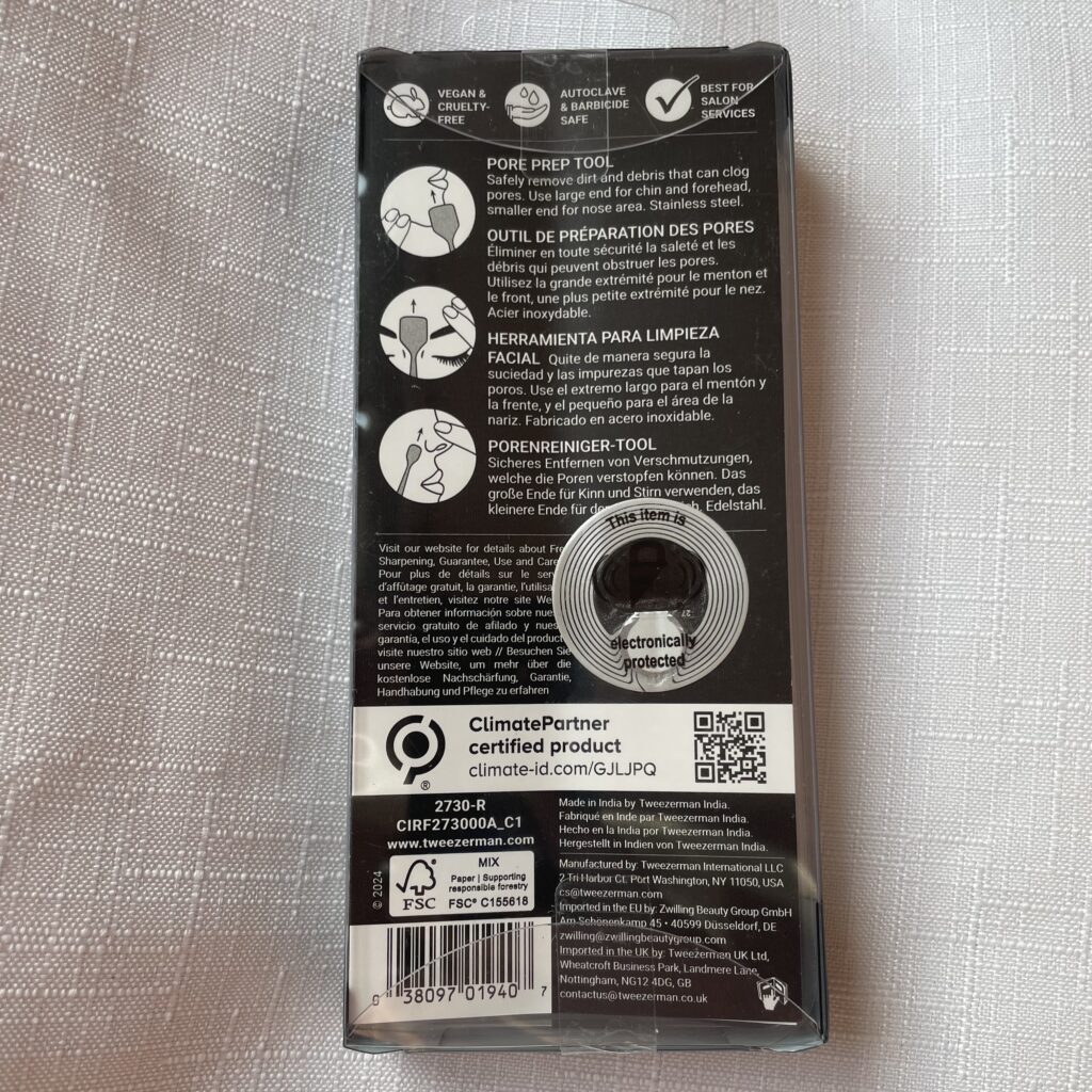 Tweezerman Pore Prep Tool Rückseite Karton