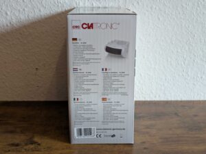 Verpackung des Clatronic HL3838 Heizlüfters von links