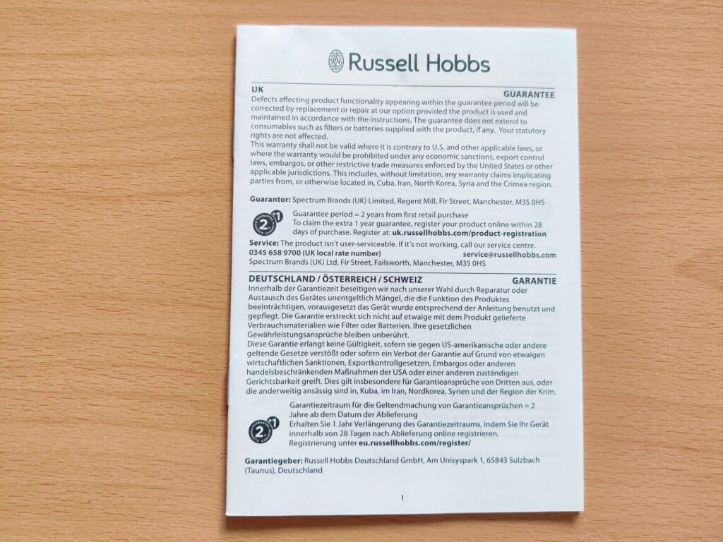 Russell Hobbs 26280-56 Raclette Garantiedokument
