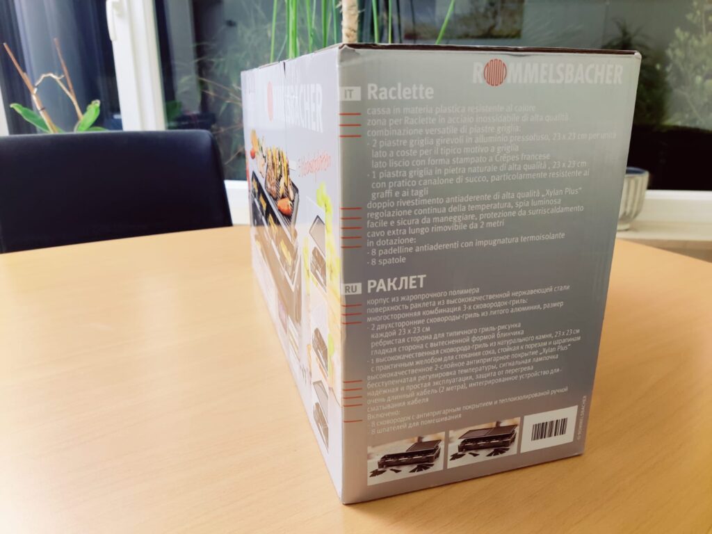 Rommelsbacher RCS 1350 Raclette Verpackung von der Seite